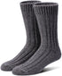 97% Merino Wool Crew Socks for Men & Women 2 Pairs – Classic Rib, Thick Wool Socks for Hiking, Work, Ski
