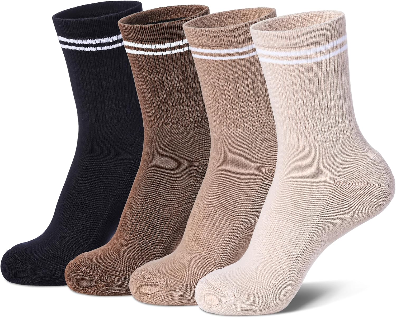 Striped Crew Socks for Women Cotton Casual Athletic Chioned Running Ankle Socks 4 Pairs