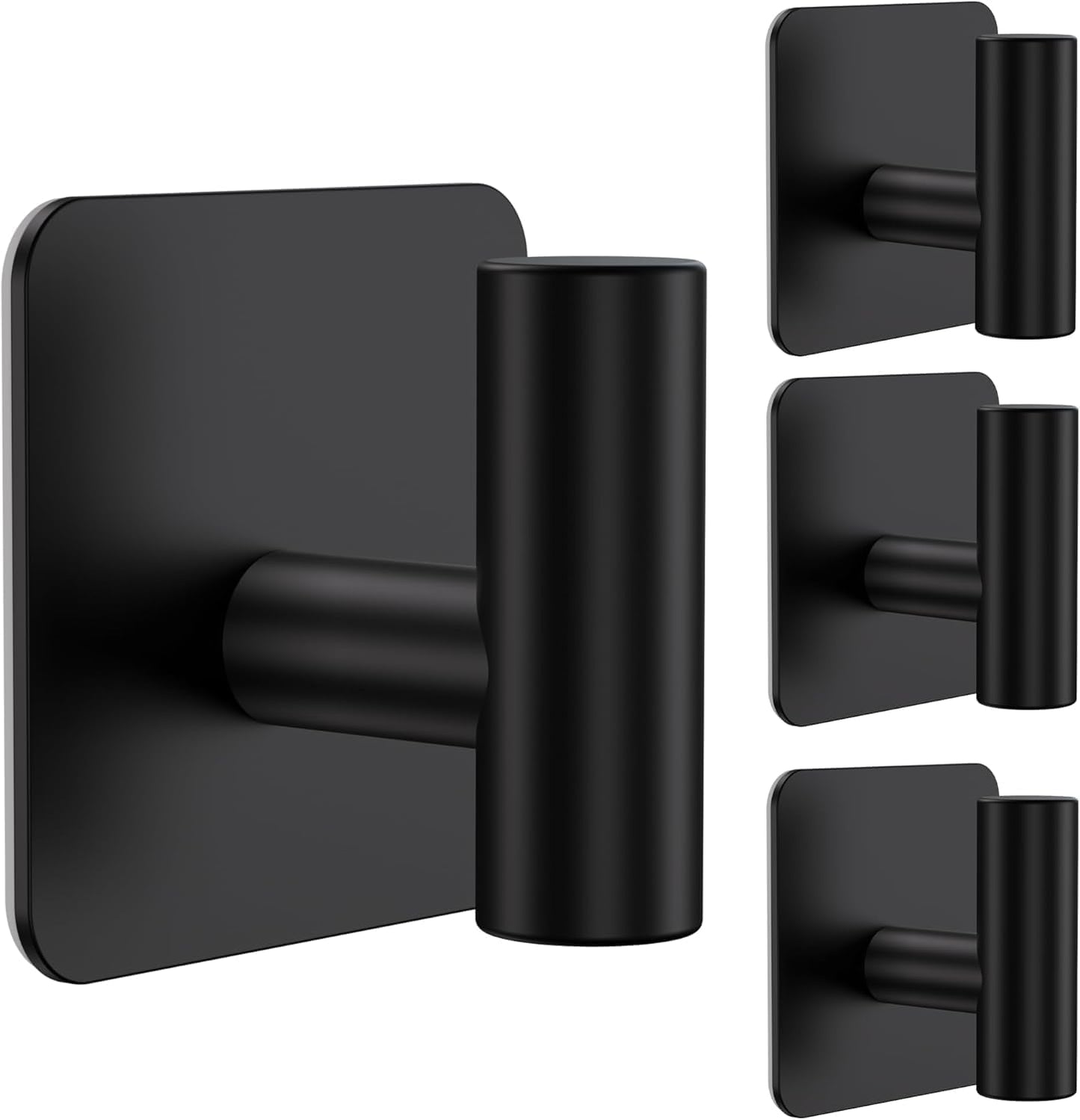 4 Pack Large Heavy Duty Wall Hooks - 26lb Max, Stainless Steel Adhesive Towel Hook, Shower Hooks for Hanging Towel, Coat, Robe, Wall Hook for e in Bathroom, Kitchen and Door, Matte Black