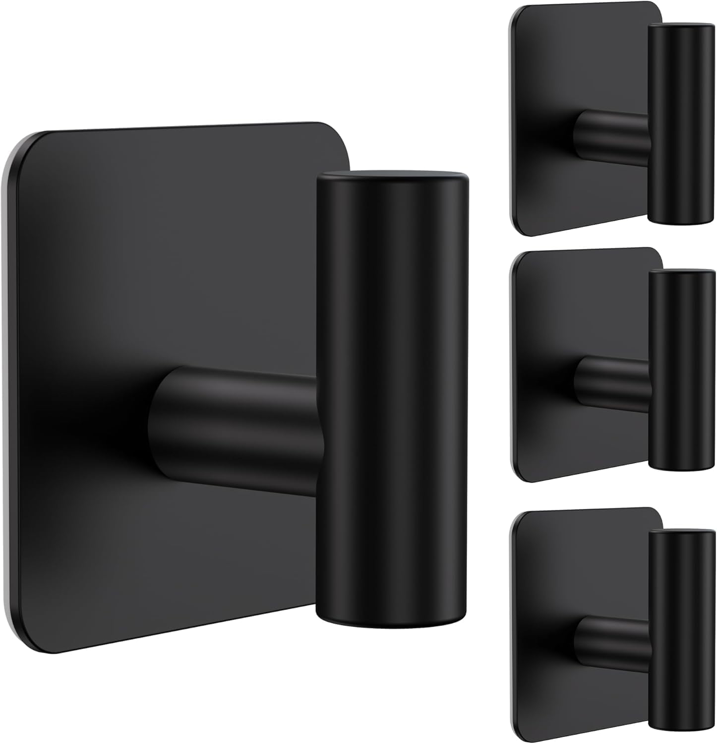 4 Pack Large Heavy Duty Wall Hooks - 26lb Max, Stainless Steel Adhesive Towel Hook, Shower Hooks for Hanging Towel, Coat, Robe, Wall Hook for e in Bathroom, Kitchen and Door, Matte Black