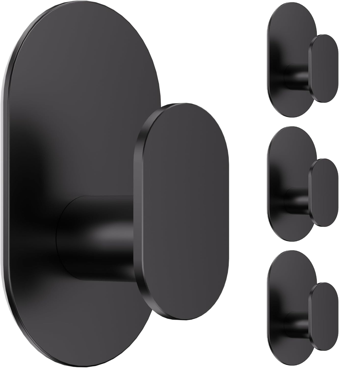 Adhesive Towel Hooks - 4 Pack 26LB Extra Strong Heavy Duty Wall Hooks for Bathroom/Shower Door Hanging Coat, Robe, Towel, Dogs' Leads and Collars (Matte Black, Stainless Steel)