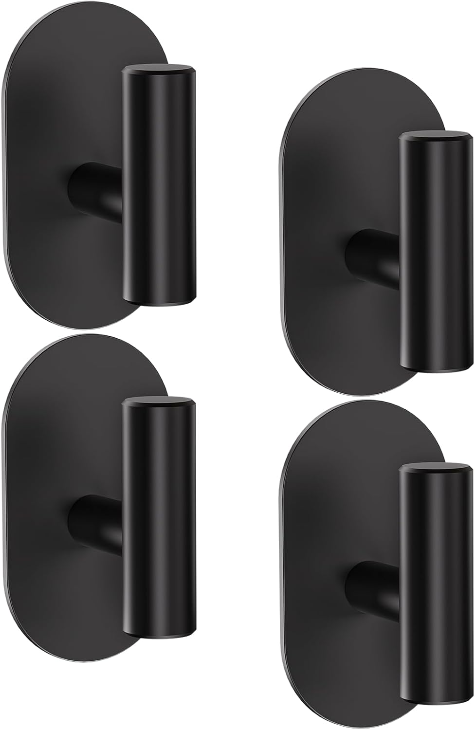 Black Adhesive Hooks Heavy Duty, Wall Hooks for Shower, Bathroom, Towel, Coat, Robe, Stainless Steel Hooks for Hanging, Waterproof & Rtproof Sticky Hooks for Walls No Damage- 4 Pack