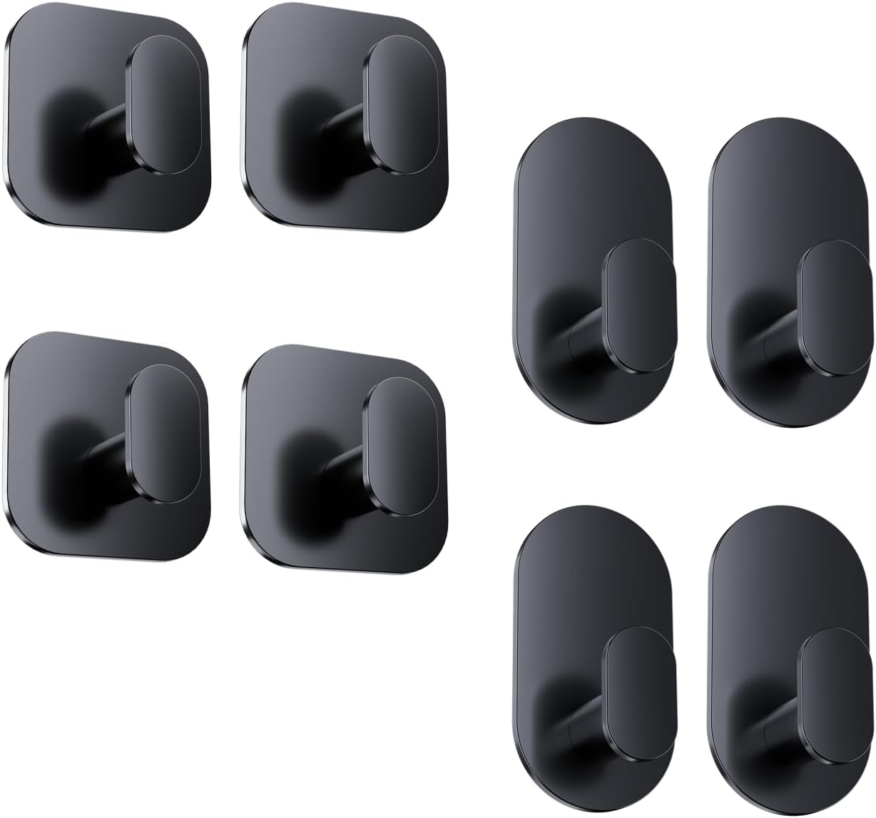 Self Adhesive Hooks - 8 Pack Heavy Duty Wall Hooks no Damage, Sticky Hook for Hanging Coat/Robe/Towel, Stick on Kitchen/Bathroom/Shower (Matte Black, Stainless Steel)