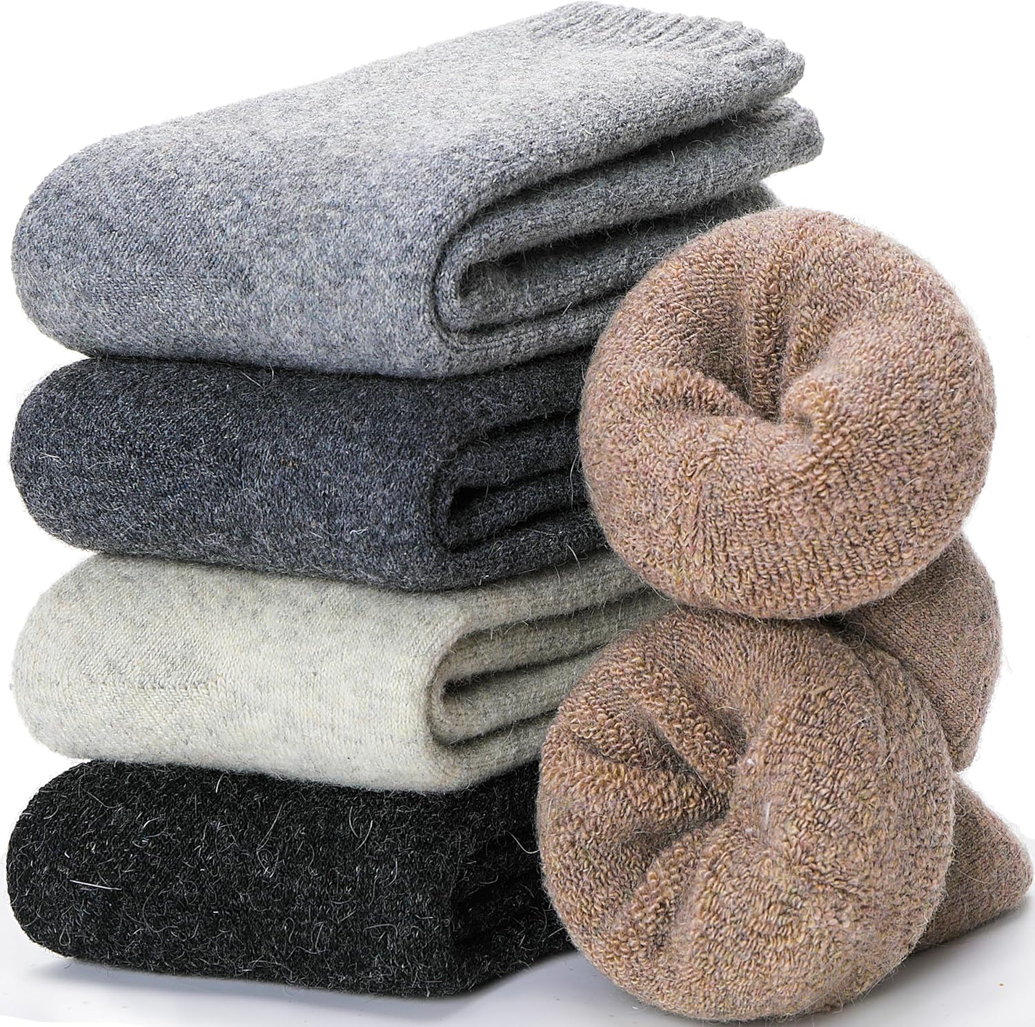 Merino Wool Socks for Women Hiking Thermal Warm Winter Thick Boot Cozy Crew Comfy Work Socks for Ladies 5 Pairs
