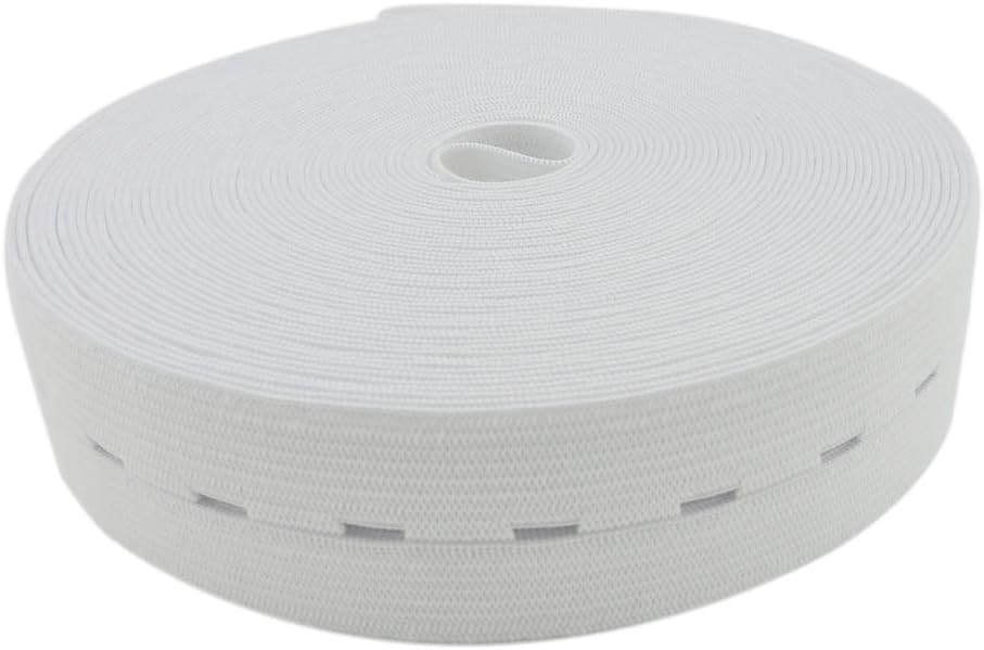 1 Inch by 32 Yard White Buttonhole Elastic Band Heavy Stretch High Elasticity Knit Elastic Band