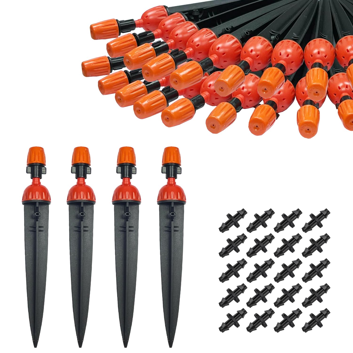 Irrigation Drippers 30pcs Drip Emitters for 1/4 Inch with Straight Coupling 360 Degree Micro Sprinkler Adjtable Drip Irrigation Heads Drippers for Garden Patio Lawn