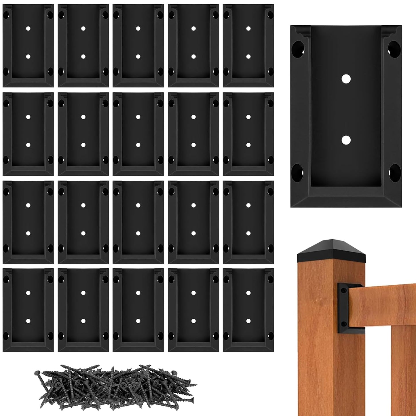 20pcs Deck Railing Brackets Connectors for 2x4 Railing Wood Post with 120pcs Wood Screws