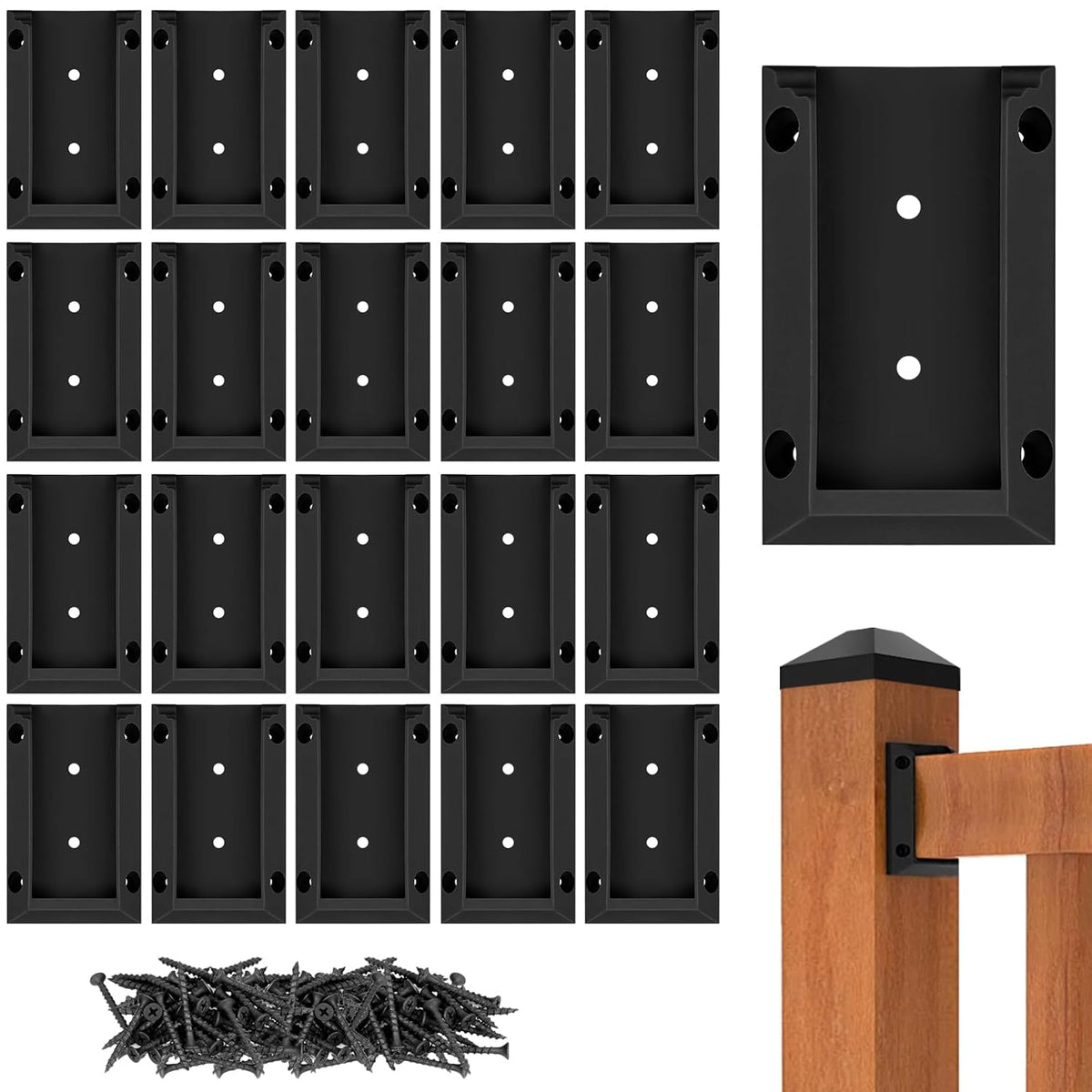 20pcs Deck Railing Brackets Connectors for 2x4 Railing Wood Post with 120pcs Wood Screws