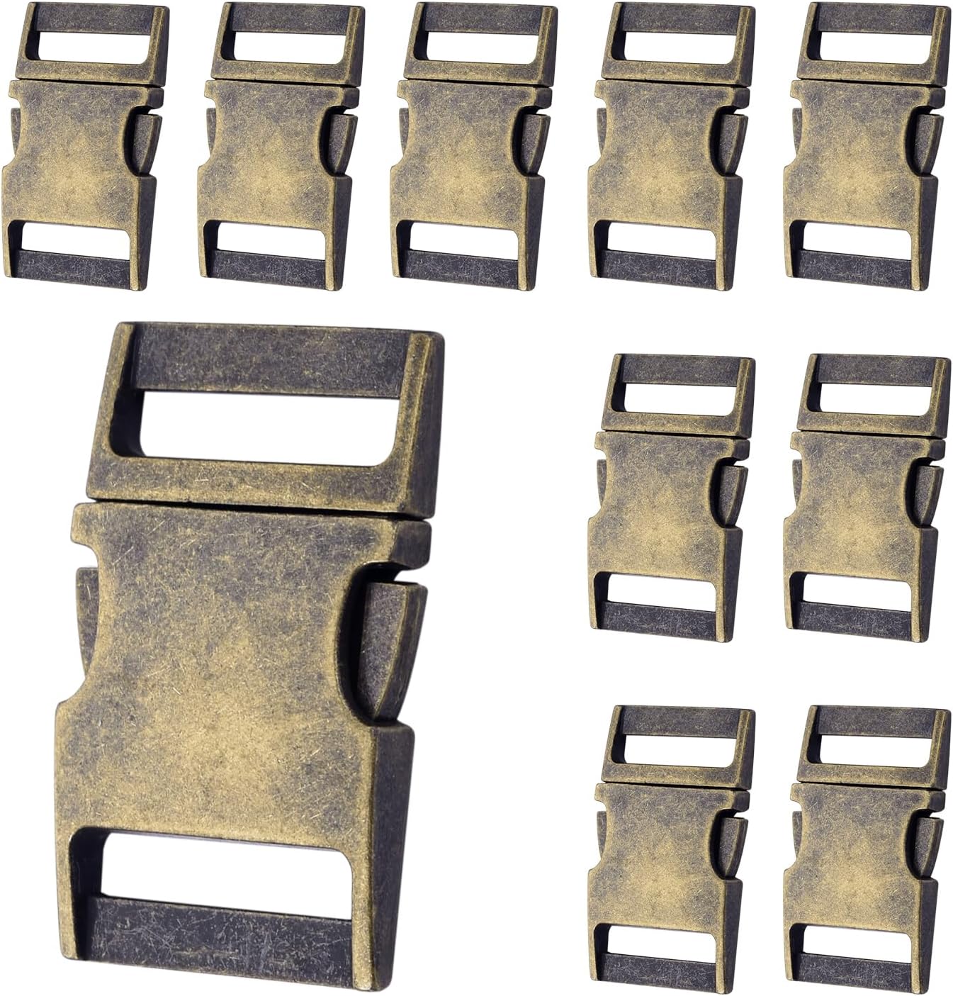 CooBigo 10 Pack Bulk Dog Collar Hardware Metal Buckle 1 inch Webbing Backpack Buckle Replacement Backpack Strap Kit Prong Collar Clip Buckles(Bronze)
