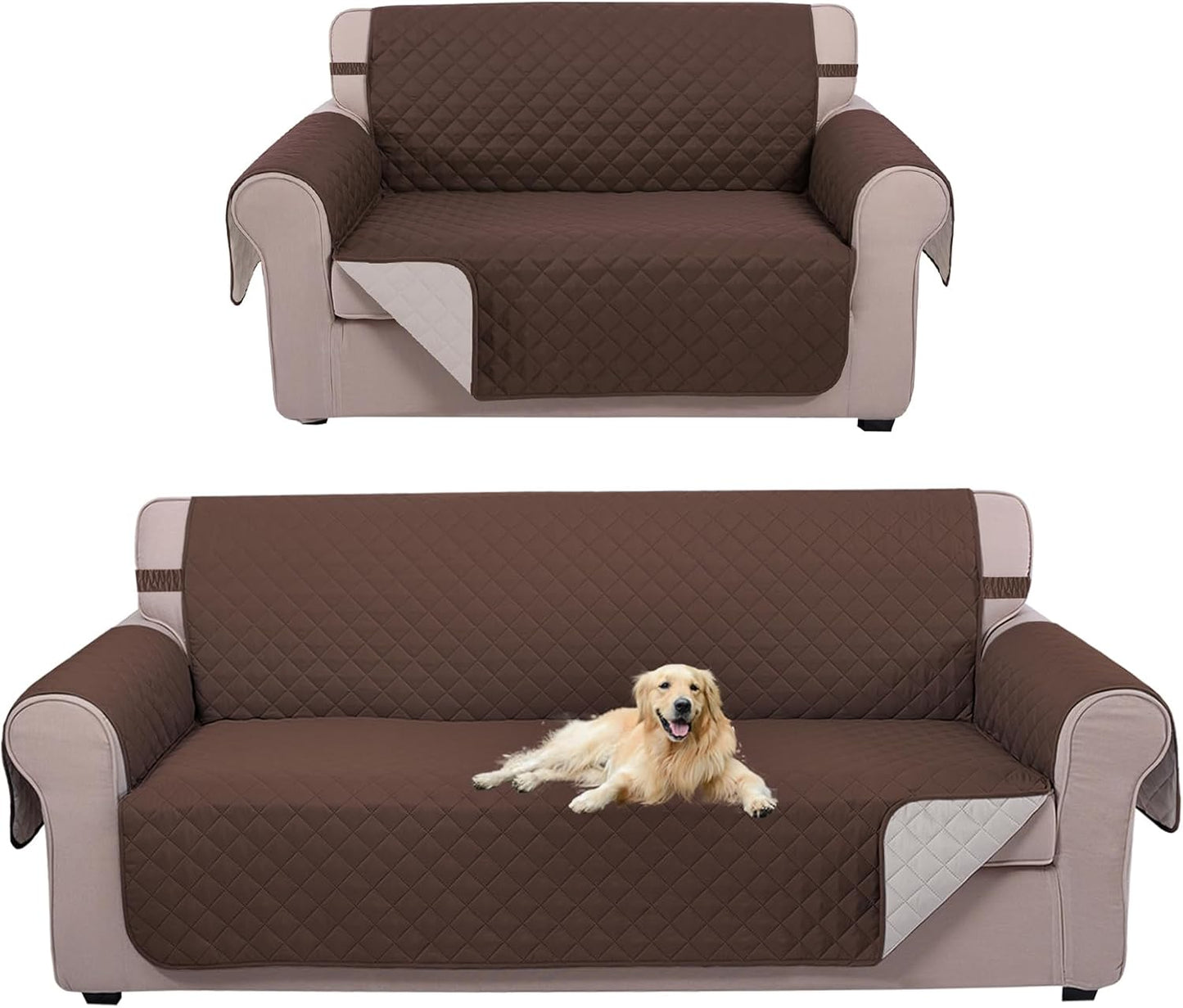 UNICE Home Reversible Loveseat Cover Bundle Oversized Couch Cover(XL Sofa+Loveseat, Coffee)