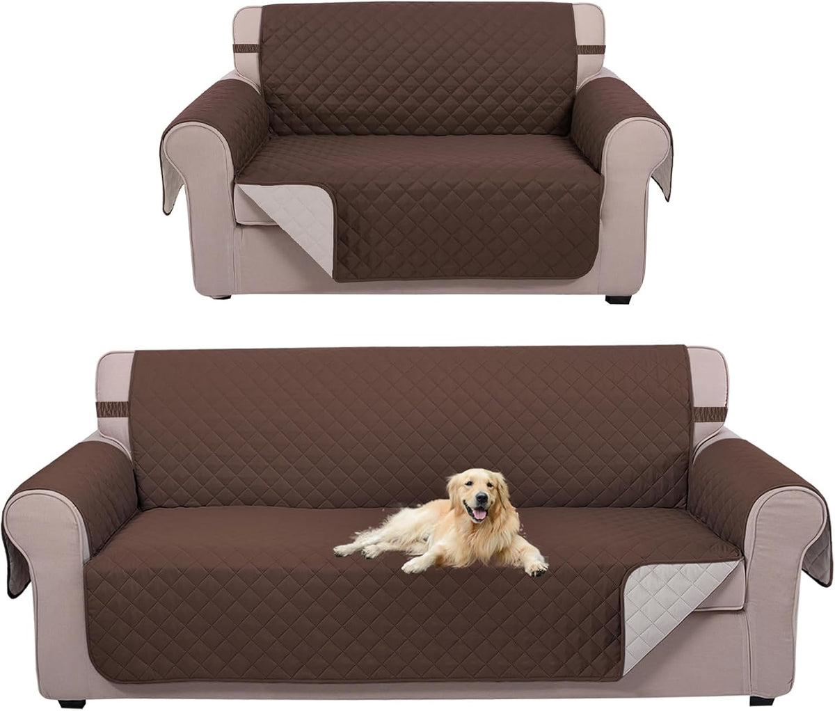 UNICE Home Reversible Loveseat Cover Bundle Oversized Couch Cover(XL Sofa+Loveseat, Coffee)
