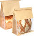 50 Pack Bread Bags with Tabs for Homemade Sourdough Bread, 8.7x4.3x11 Inches Tin Tie Tab Lock Large Paper Bakery Packaging Bags with Window for Gifting & Bake Sale | Thick Material, Grease Resistant, Self Standing