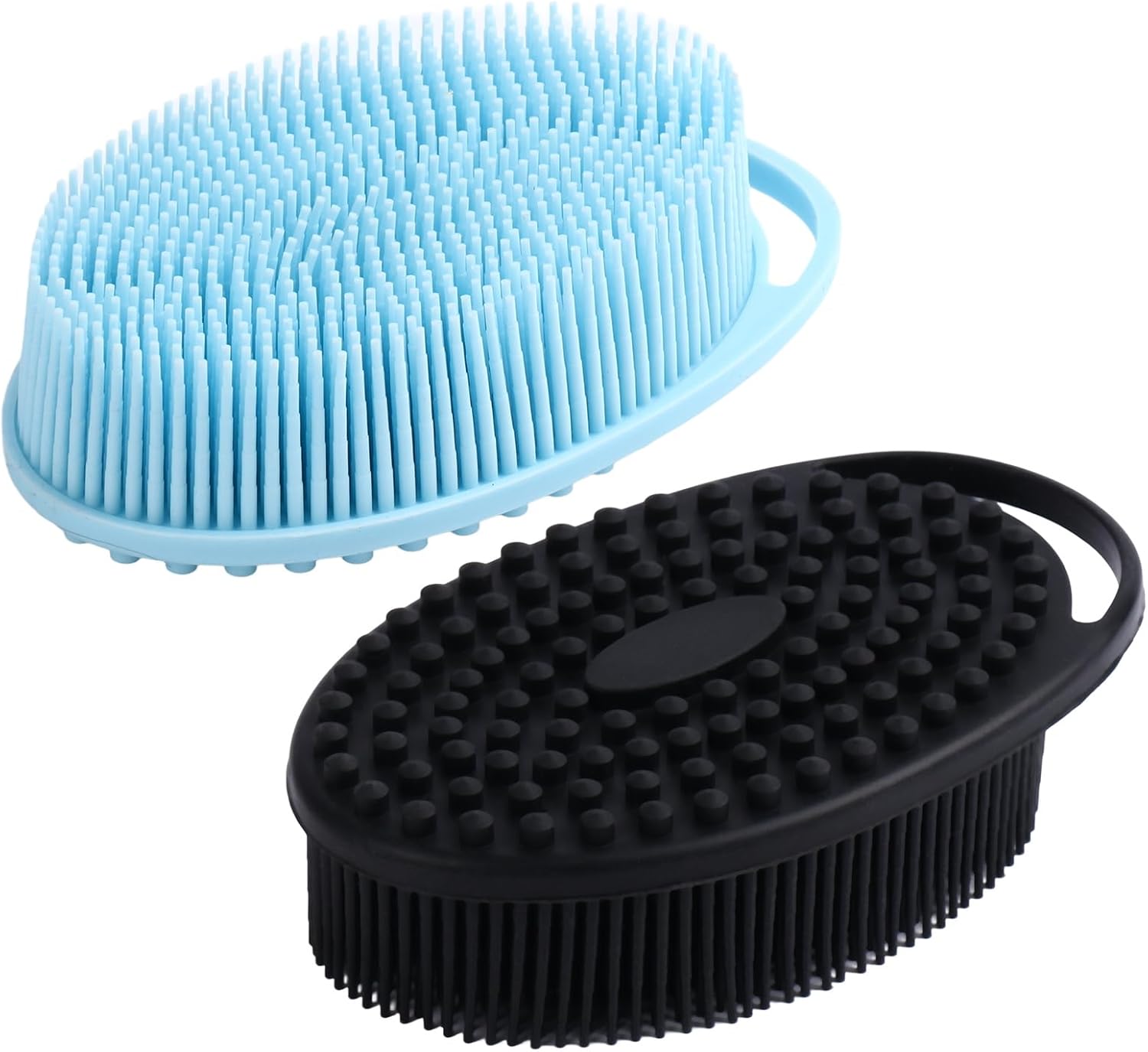 Silicone Body Scrubber for Shower, Dual-Sided Exfoliating Brh, Massage and Deep Cleanse, Black and Blue, 2 Pack