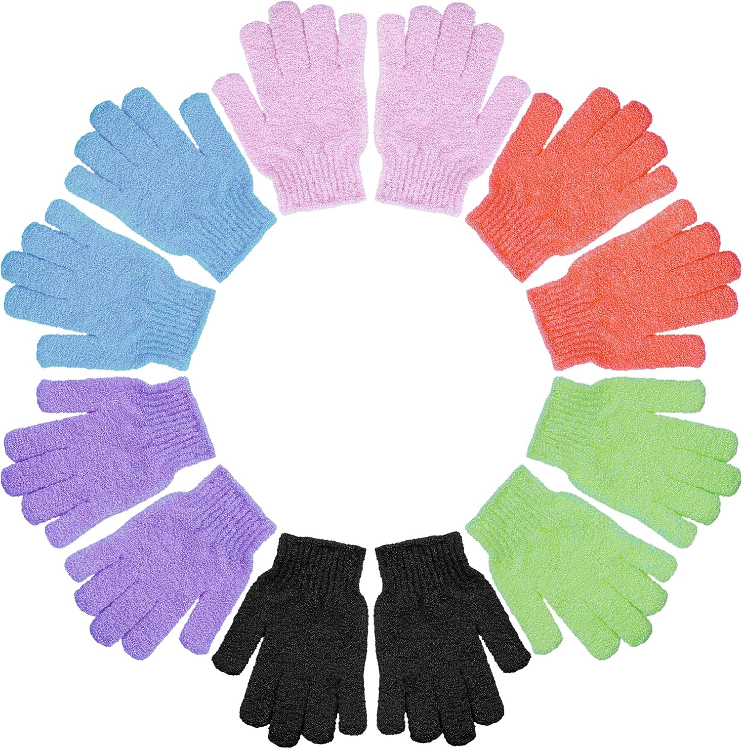 6 Pairs Exfoliating Bath Gloves Mitt Body Scrubber for Shower, Spa, Massage, Dead Skin Remover Bathing Accessories Women Men