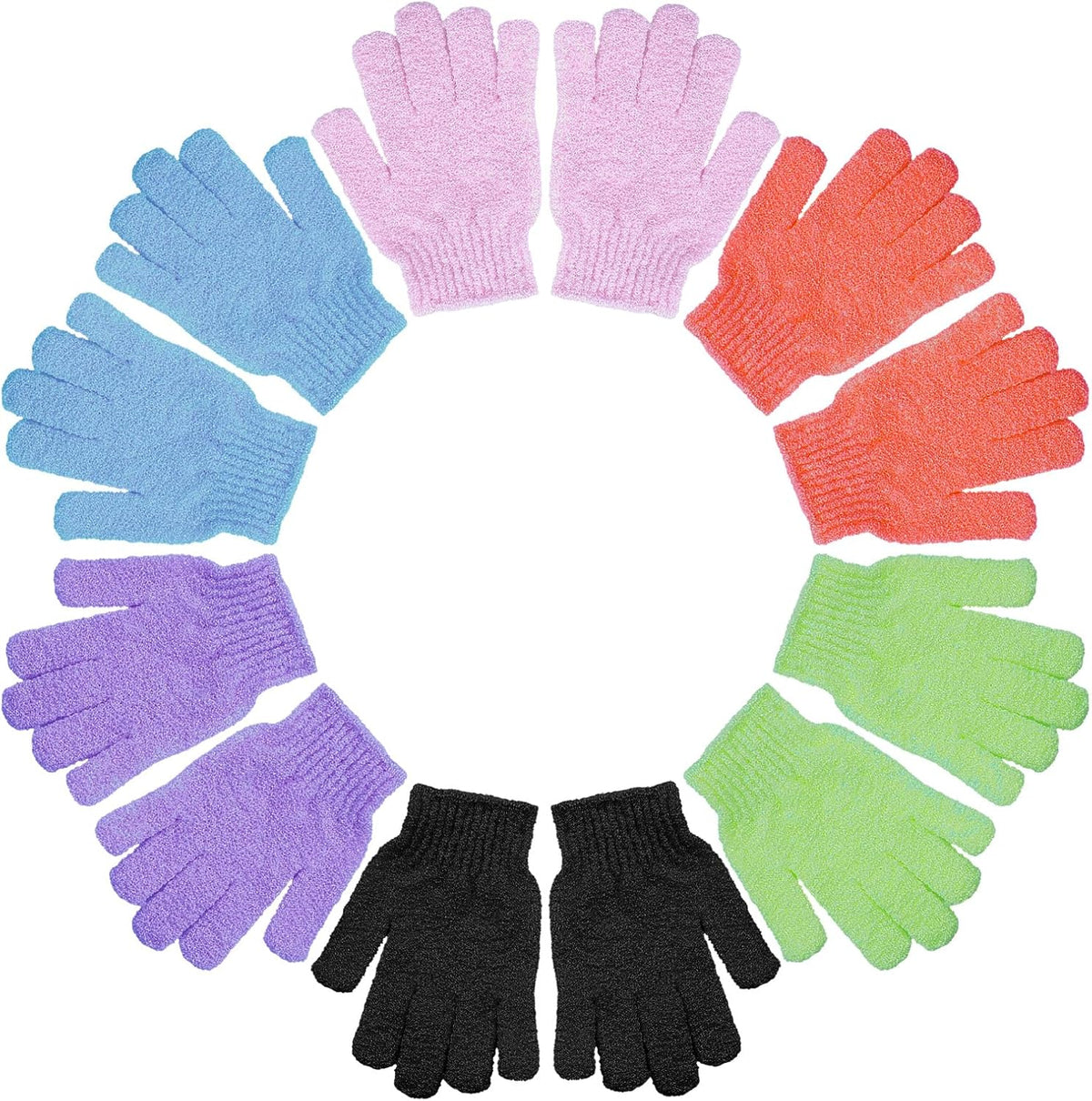 6 Pairs Exfoliating Bath Gloves Mitt Body Scrubber for Shower, Spa, Massage, Dead Skin Remover Bathing Accessories Women Men