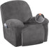 Velvet Recliner Chair Covers 1-Piece for Reclining Chair, Recliner Cover Feature Thick Luxury and Soft Fabric with Elastic Bottom, Anti-Slip Foams Attached (Grey, Large)