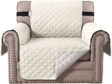 Chair Slipcover Reversible Chair Cover Water Resistant Couch Cover Washable Chair Cover Non-Slip Fabric Furniture Protector with Elastic Strap for Pets(Armchair, Ivory/Beige)