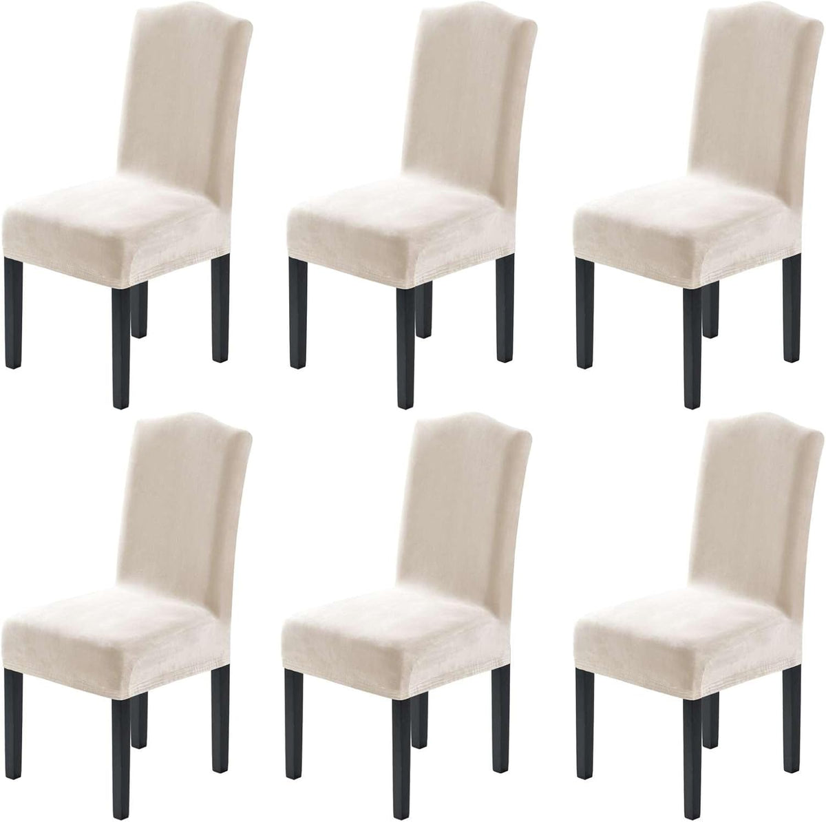 Dining Chair Covers Velvet Stretch Chair Covers for Dining Room Set of 6 Parson Chair Slipcovers Chair Protectors Covers, Soft Thick Solid Velvet Fabric Washable, Ivory