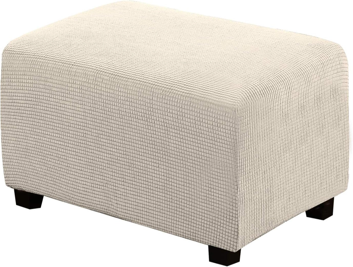 Ottoman Cover Slipcover Rectangle Fit Length 29'-34' Footrest Sofa Slipcovers Stool Cover Footstool Protector Covers Feature Stretch Thick Jacquard Fabric Removable Washable - Natural
