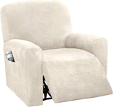 Velvet Stretch Recliner Couch Covers 4-Pieces Style Recliner Chair Covers Recliner Cover for Reclining Chair Slipcovers Feature Non Slip Form Fitted Thick Soft Washable, Ivory