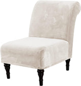 Armless Accent Chair Covers Thick Velvet Armless Chair Slipcovers High Stretch Chair Covers for Living Room Hotel Machine Washable Furniture Protector with Elastic Bottom, Ivory