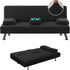 4 Pieces Stretch Futon Covers Sofa Bed Slipcover with Removable Armrests and Cupholders Covers Furniture Protector High Spandex Small Checks Jacquard Fabric, Black