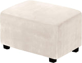 Ottoman Covers Slipcover Rectangle Real Velvet Plh 1 Piece Form Fit Stretch Folding Storage Covers Ottoman Slipcovers Removable Footrest Covers Elastic Bottom Washable(Large, Ivory)