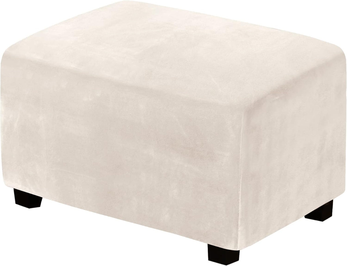 Ottoman Covers Slipcover Rectangle Real Velvet Plh 1 Piece Form Fit Stretch Folding Storage Covers Ottoman Slipcovers Removable Footrest Covers Elastic Bottom Washable(Large, Ivory)