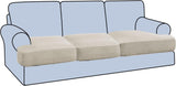 Stretch 3 Piece T Chion Sofa Slipcovers Individually Sofa Chion Covers for 3 Chion Couch Sofa Seat Chion Covers with Elastic Bands Featuring Thicker Jacquard Fabric, Island Fossi