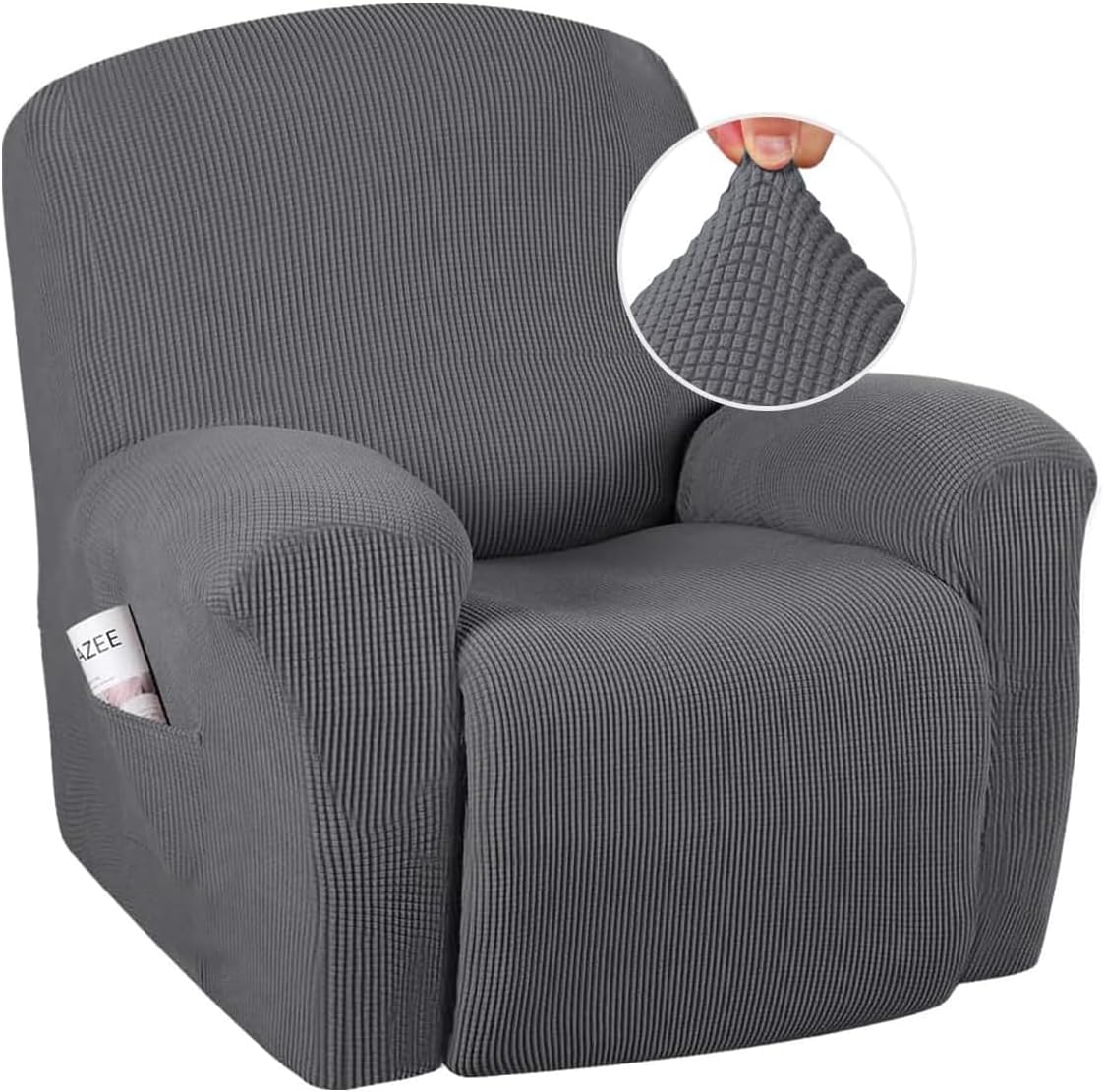 Super Stretch Recliner Couch Covers Chair Cover Form Fitted Non Slip Reclining Slipcovers for Standard Large Recliner, Soft Thick (1 Pack, Grey)