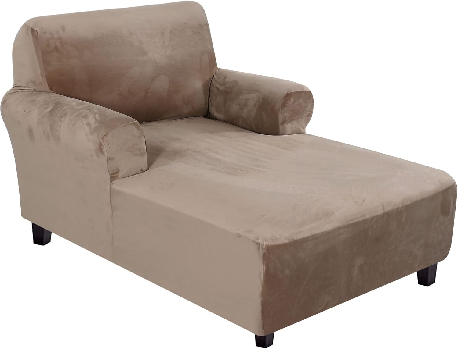 Velvet Chaise Lounge Cover - High Stretch Slipcovers for Living Room, Luxury Velvet Dog Covers, Machine Washable, Taupe