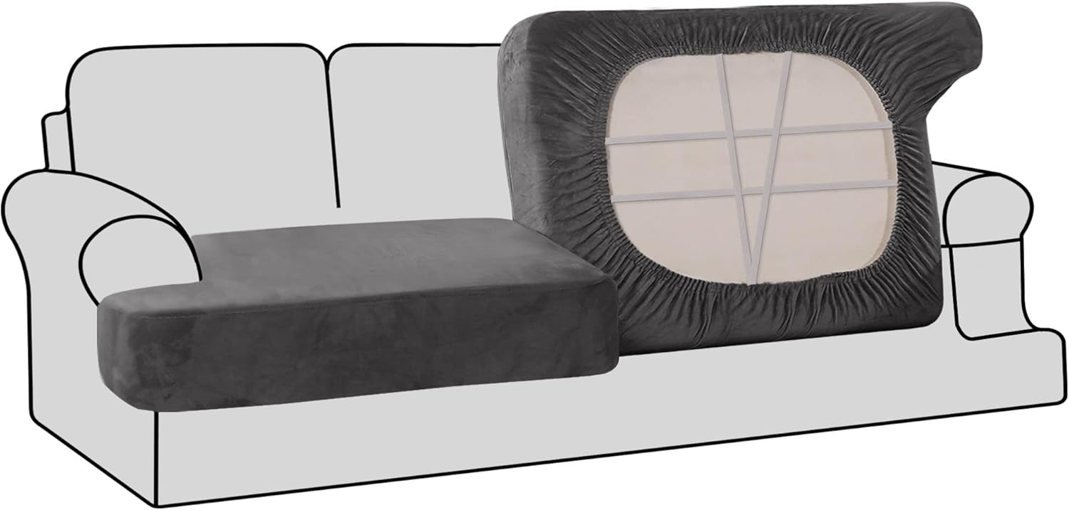 Stretch Velvet 2 Piece T Chion Sofa Slipcovers - Individually Fitting Chion Covers for 2 Chion Couch - Stay in Place (Grey)