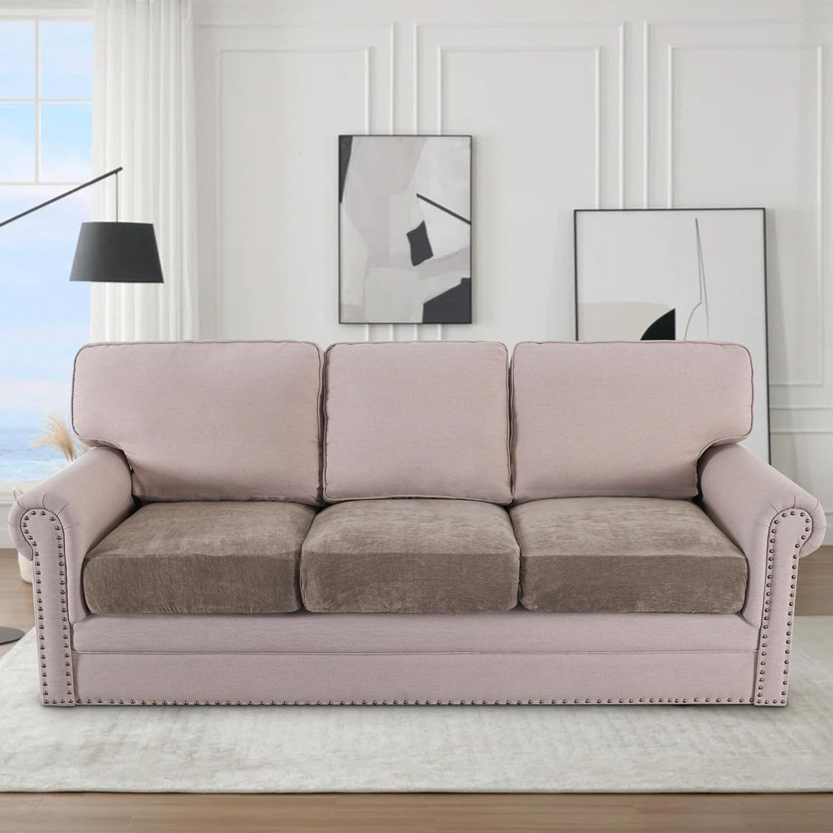 Stretch Mixed-Color Chenille Couch Chion Cover Soft Sofa Covers Individual Seat Couch Slipcover Sets Furniture Protector Seat Chion Sofa Cover (3 Piece Sofa Chion Covers, Taupe)