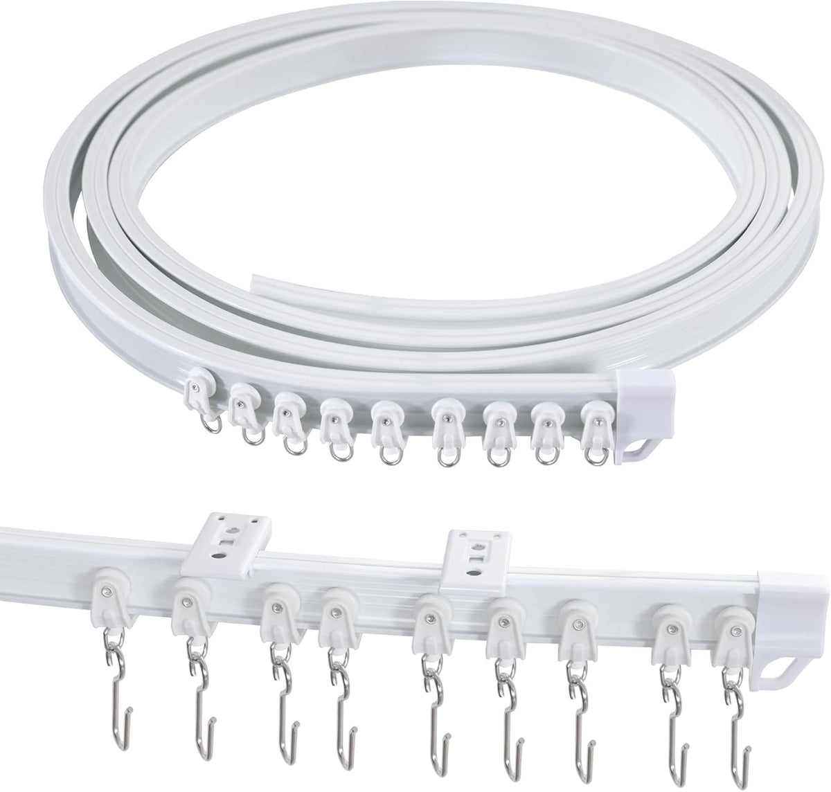 Ceiling Curtain Track Flexible Bendable Ceiling Mount for Curtain Rail 16.4ft (5M) Room Divider Curtain Track Systerm for RV Bay Window Curved Curtain Track for Bunk Bed Curtain, White