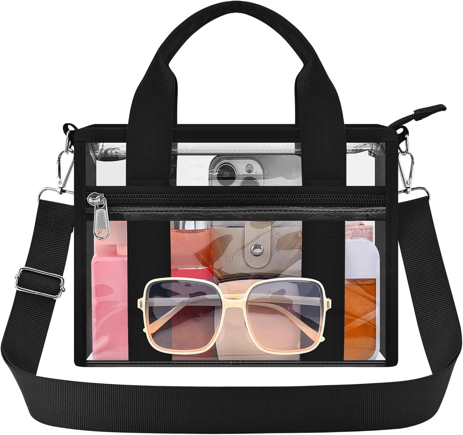 Clear Tote Bag for Women, Transparent PVC Top Handle Handbag with Shoulder Strap, Durable Clear Bag for Daily e, Events | Stadium Approved