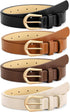 4 Pack Womens Thin Leather Belt Skinny Waist Belts for Women Fashion Jeans Dress with Gold Buckle
