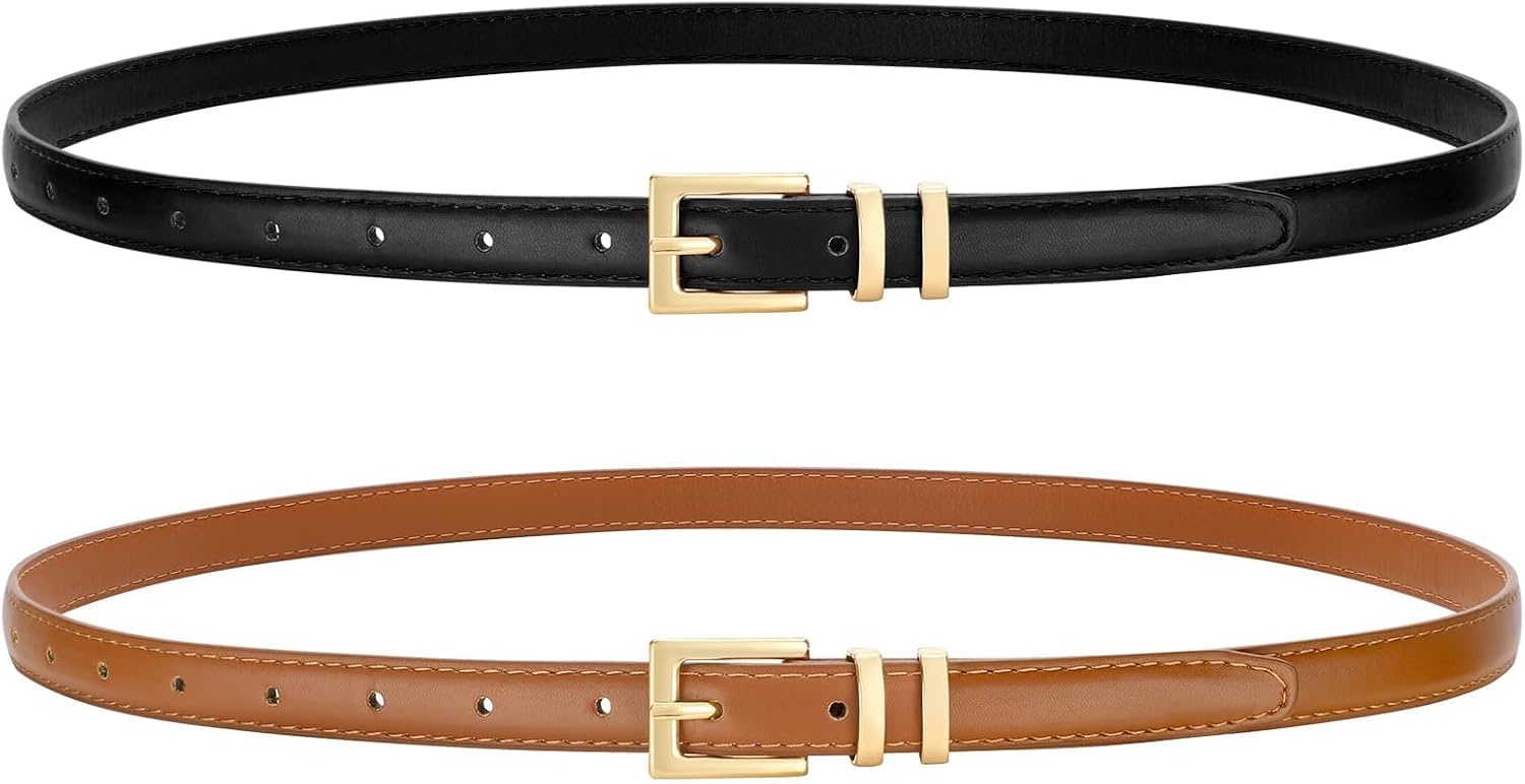 Leather Thin Belts for Women, Fashion Women's Skinny Belts Thin Ladies Belts for Jeans Dress Pants