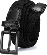 Nickle Free No Metal Belt for Men, TSA Approved Hypoallergenic Stretch Braided Belt Elastic for Casual, Black XL