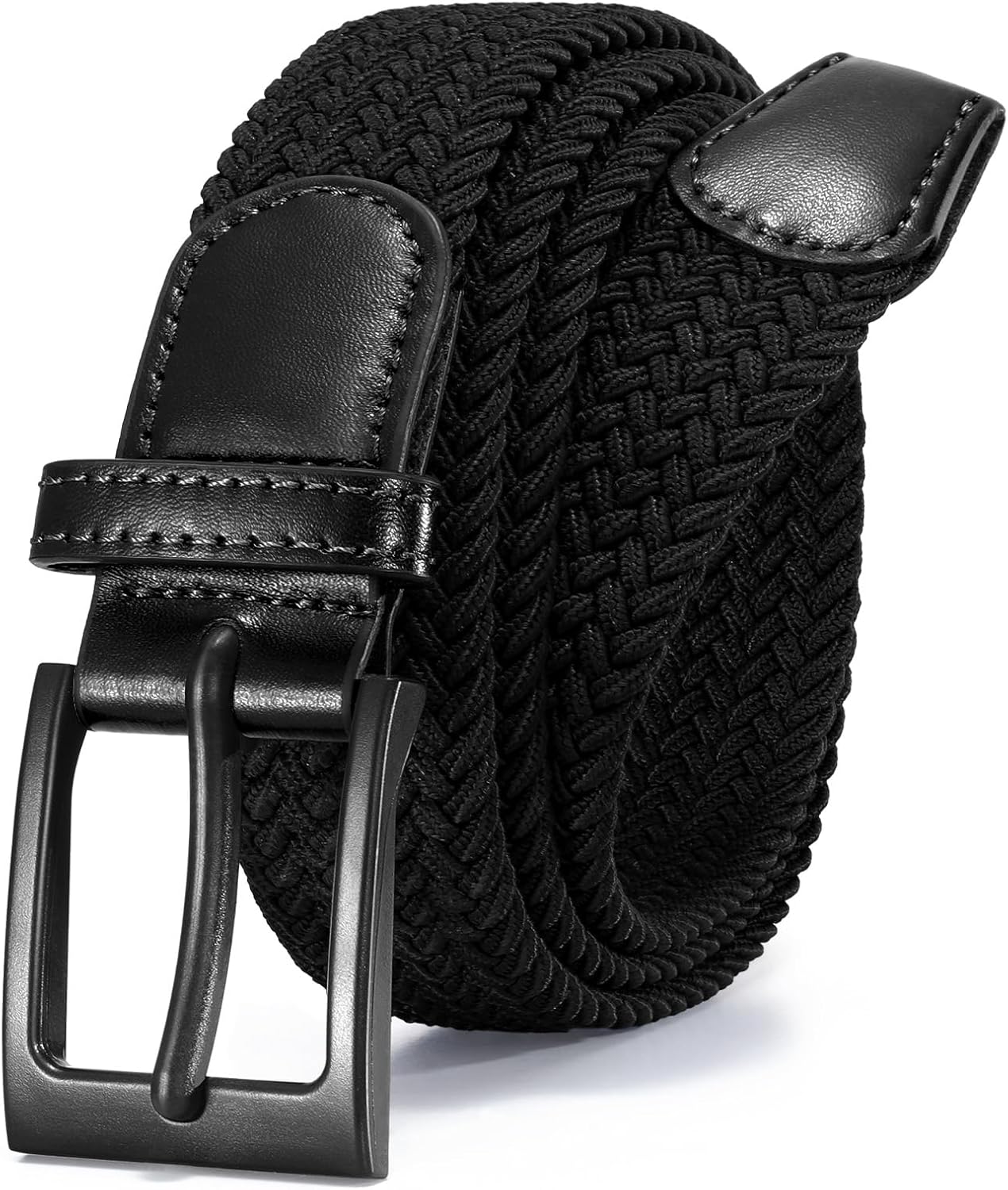 Nickle Free No Metal Belt for Men, TSA Approved Hypoallergenic Stretch Braided Belt Elastic for Casual, Black XL