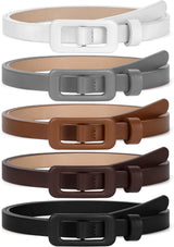 5 Pack Women Skinny Leather Belt Thin Waist No Hole Belt for Ladies Jeans Dress Pants 0.55" Width