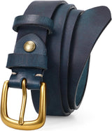 Womens Genuine Leather Belts for Jeans Pants Ladies Full Grain Belt With Vintage Gold Buckle