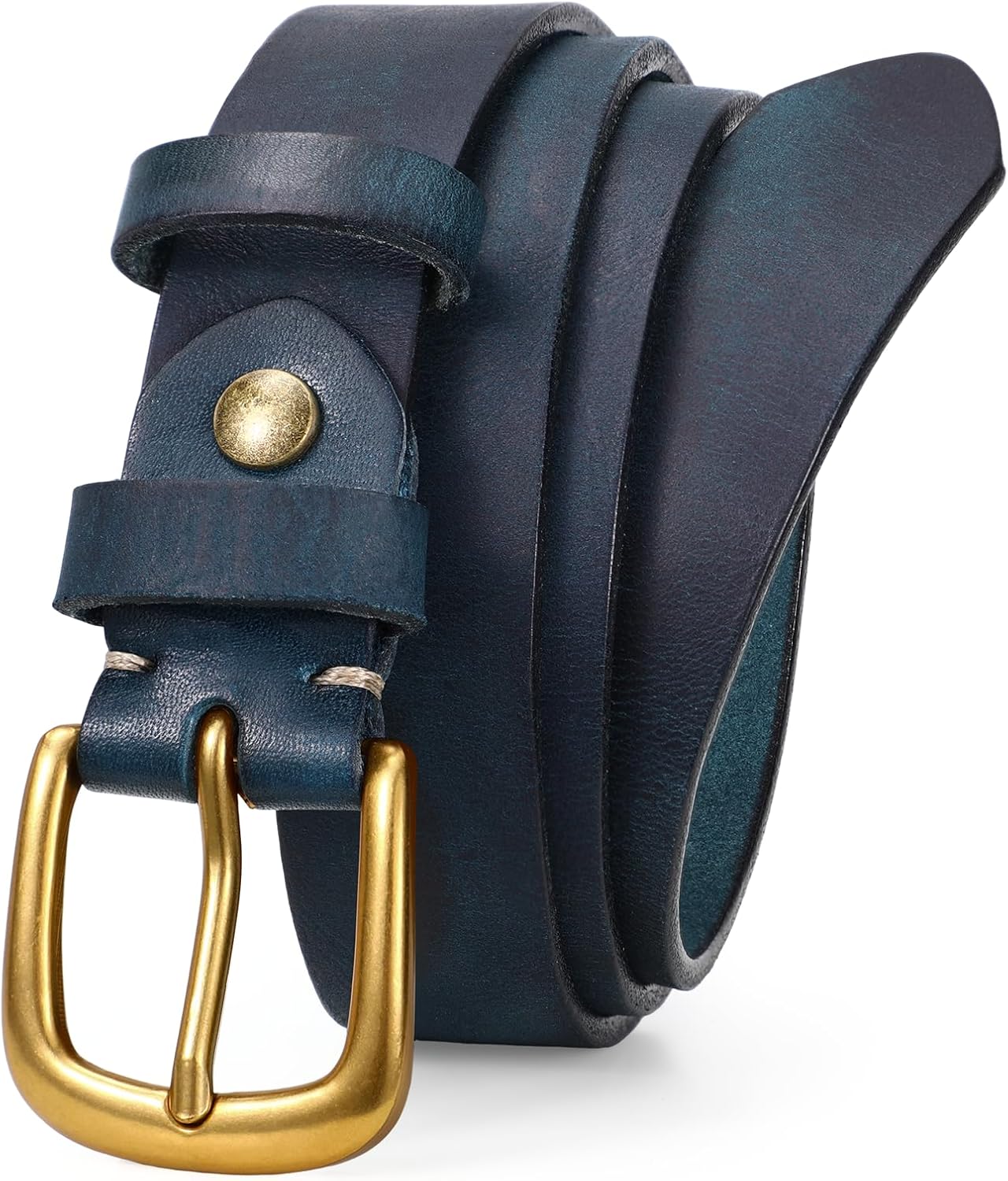 Womens Genuine Leather Belts for Jeans Pants Ladies Full Grain Belt With Vintage Gold Buckle