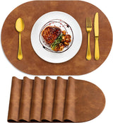 Placemats, Heat Resistant Oval Placemats Set of 6 Washable 12 x 17 Inch, Waterproof Table Mats, Wipeable Pu Place Mats for Kitchen, Dining Room, Turmeric Brown