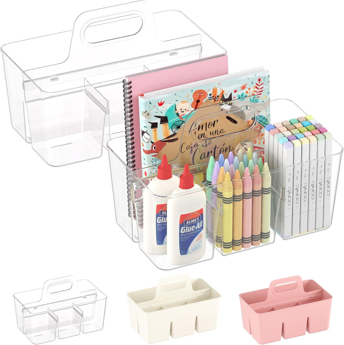 2 Pcs Plastic Caddy Organizer with Handle, Portable Art Supply Storage for Craft Supplies, Cosmetics, Holds Pencil, Crayon, Brhes, Hair Product, Dorm Shower Caddy, Clear, 25 x 15x 17cm