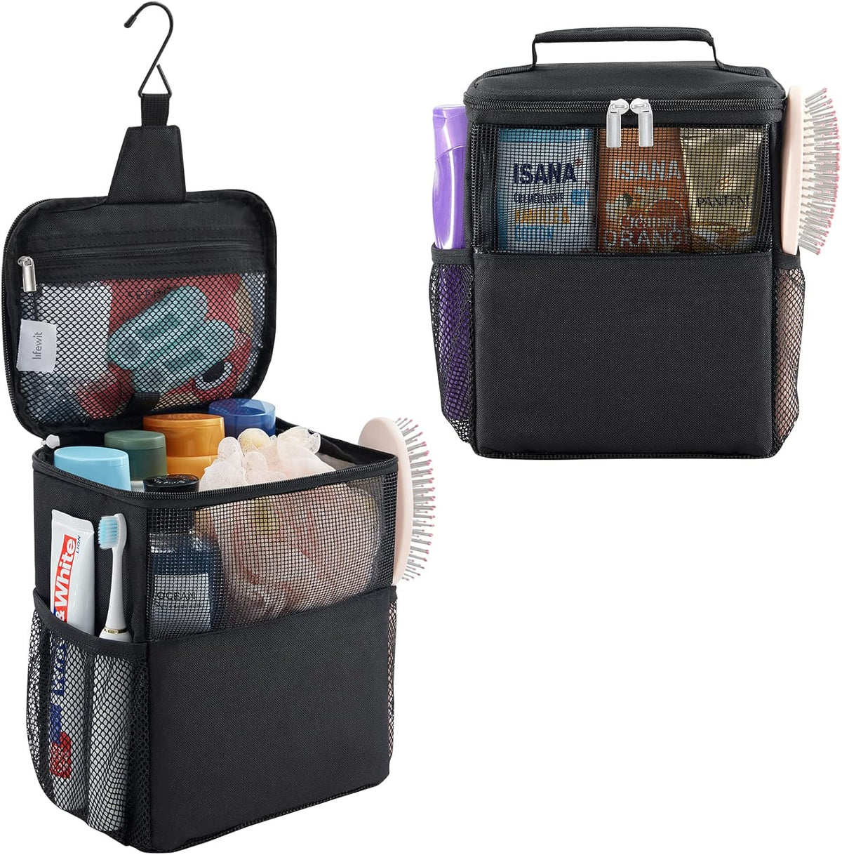 Shower Bag Mesh Shower Caddy Portable College Dorm Room Essentials Tote Bag for Bathroom, Gym, Travel, Camping Quick Dry Hanging Shower Organizer Basket Toiletry Bag, Medium, Black