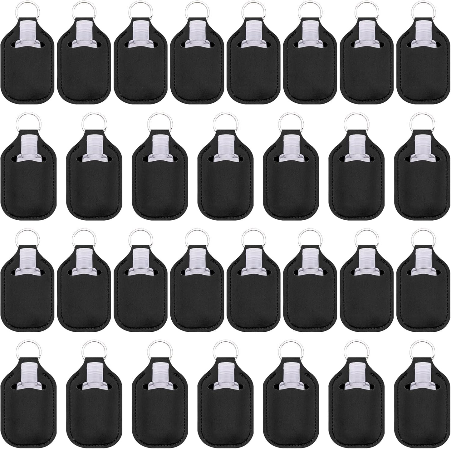 60 Pieces Hand Sanitizer Holder Empty Travel Size Bottles Set Including 30 Pieces Clear Refillable Bottles and 30 Pieces Black Hand Sanitizer Holders for Keychain Backpack and Purse