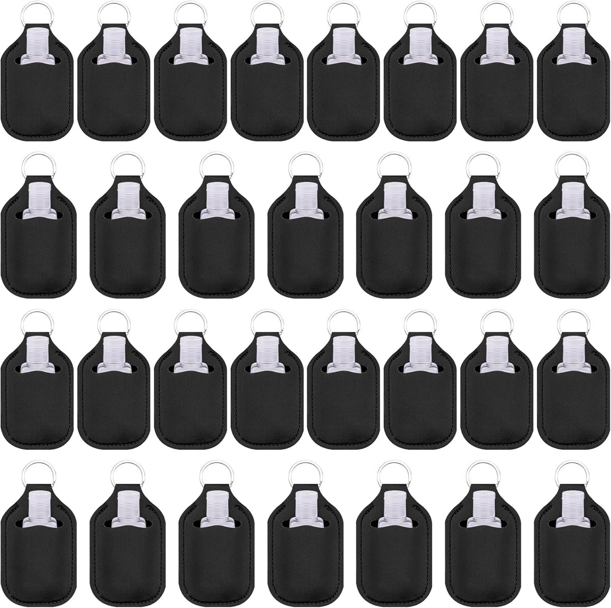 60 Pieces Hand Sanitizer Holder Empty Travel Size Bottles Set Including 30 Pieces Clear Refillable Bottles and 30 Pieces Black Hand Sanitizer Holders for Keychain Backpack and Purse