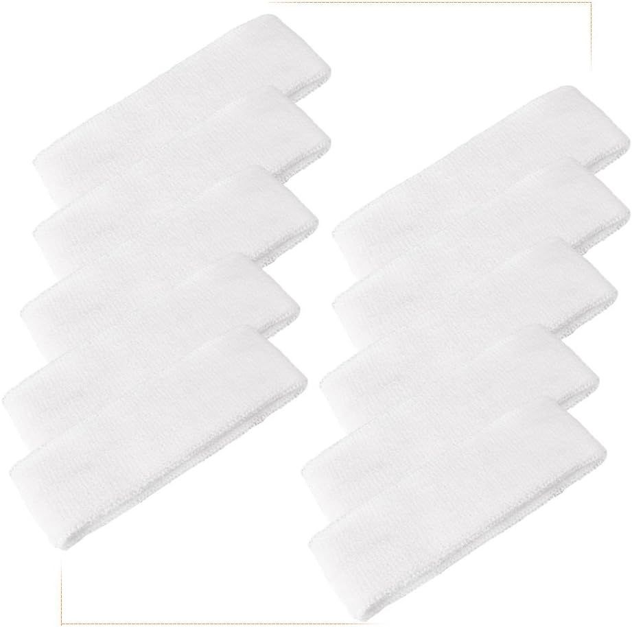 10 PCS White Unisex Sports Sweatband Headband Sweat Absorbing Terry Cloth Bands