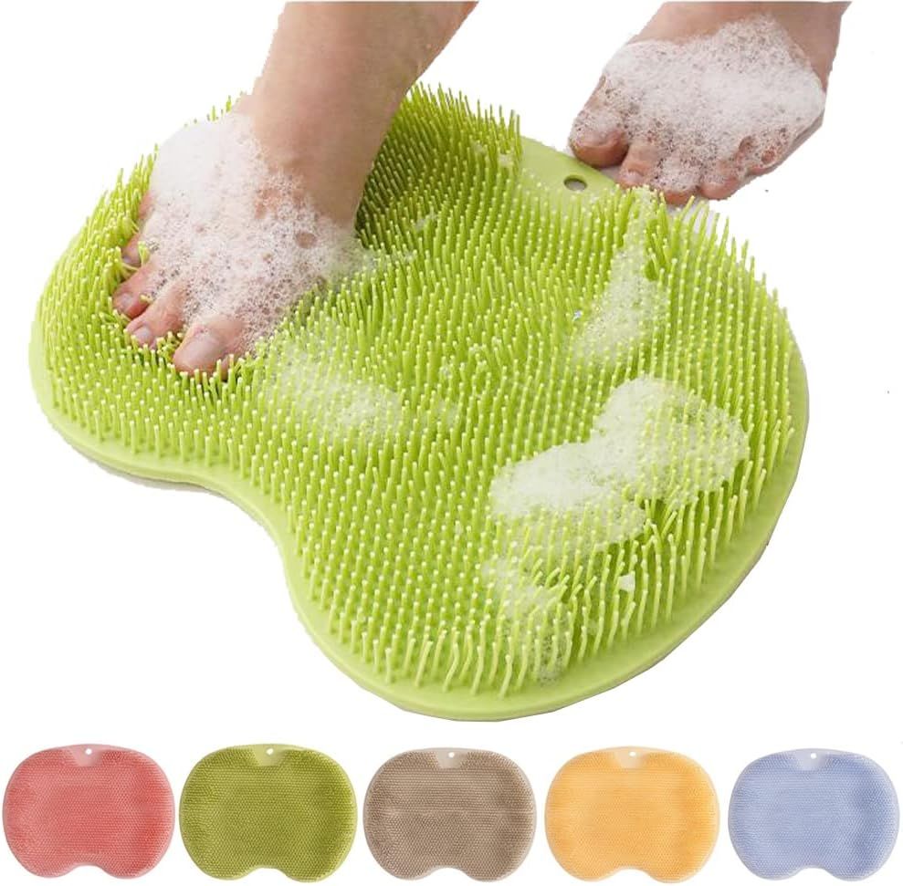 Shower Foot Scrubber Mat with Non-Slip Suction Cups, Foot Back Cleaning Pad Back Washer Exfoliating Bath Wash Pad, Wall Mounted Slip Suction Cups for Use in Cleaner Men and Women (Green)