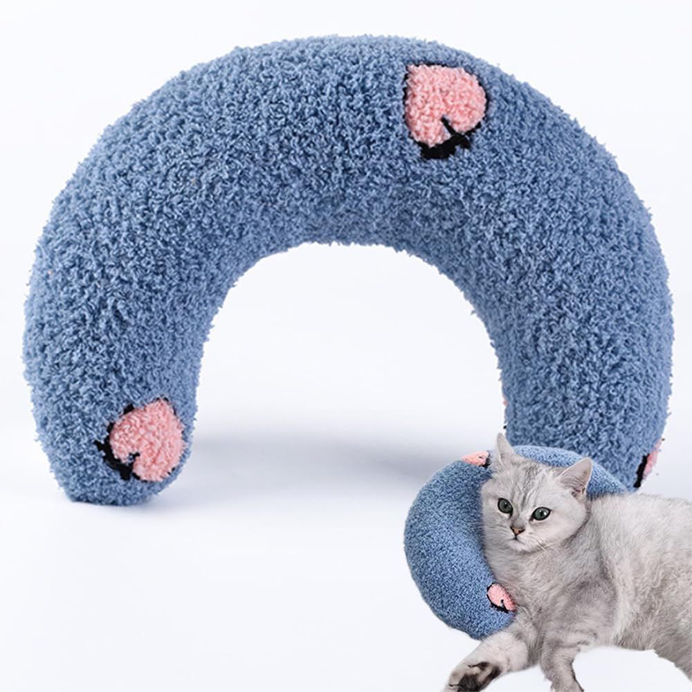 Calming Pillow for Dogs, Pet U Shape Calming Pillow Pet Neck Pillow Dog Calming Pillow for Small Dogs, Ultra Soft Fluffy Pet Calming Toy for Joint Relief Sleeping Improve Machine Washable (Blue-1)